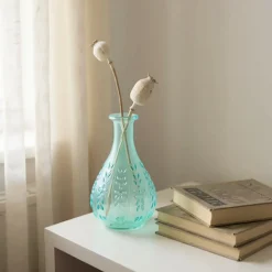 CHEHOMA - Vase liseron bleu verre 15x9x9cm