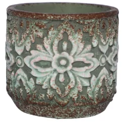 CHEMIN DE CAMPAGNE - Cache-pot rond en ciment vieilli vert/rose ø.14 x ht.13 cm