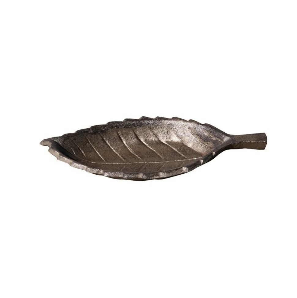 CHEMIN DE CAMPAGNE - Mangeoire à oiseaux feuille abreuvoir jardin en fonte marron 26cm