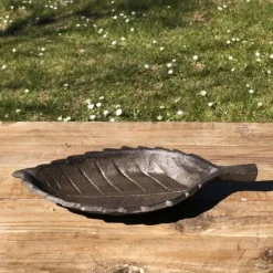 CHEMIN DE CAMPAGNE - Mangeoire à oiseaux feuille abreuvoir jardin en fonte marron 26cm