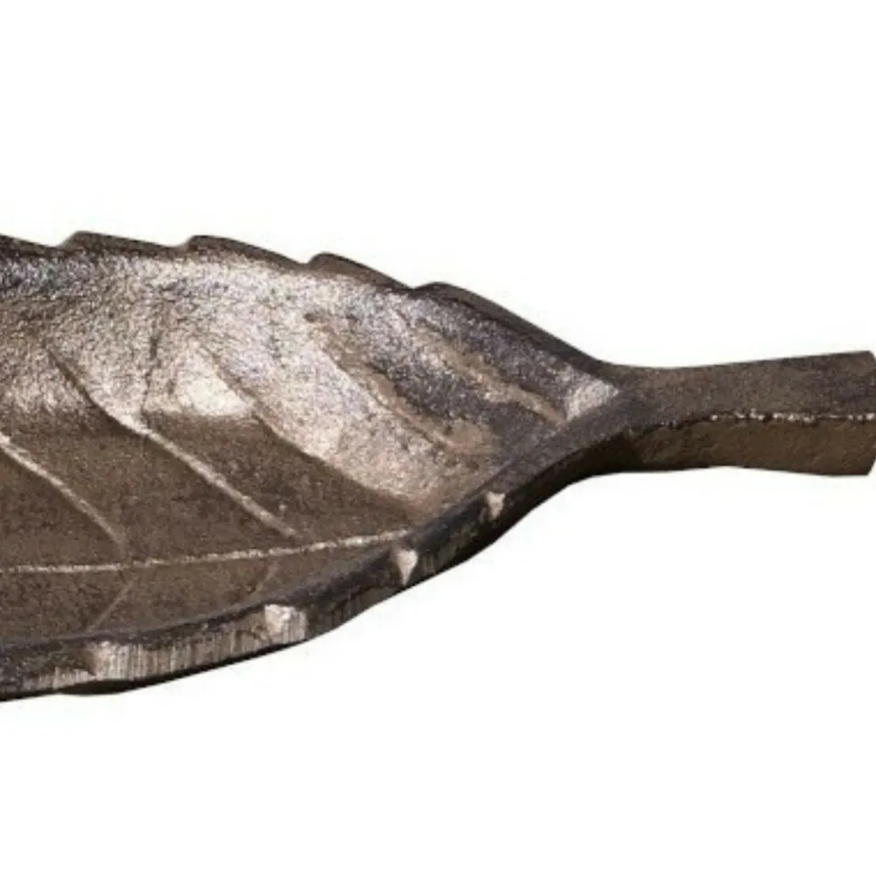 CHEMIN DE CAMPAGNE - Mangeoire à oiseaux feuille abreuvoir jardin en fonte marron 26cm