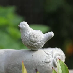 CHEMIN DE CAMPAGNE - Mangeoire à oiseaux sur pied coeur abreuvoir jardin béton gris 19cm