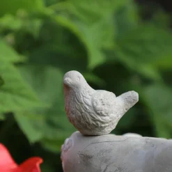 CHEMIN DE CAMPAGNE - Mangeoire à oiseaux sur pied coeur abreuvoir jardin béton gris 19cm