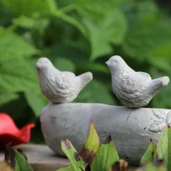 CHEMIN DE CAMPAGNE - Mangeoire à oiseaux sur pied coeur abreuvoir jardin béton gris 19cm