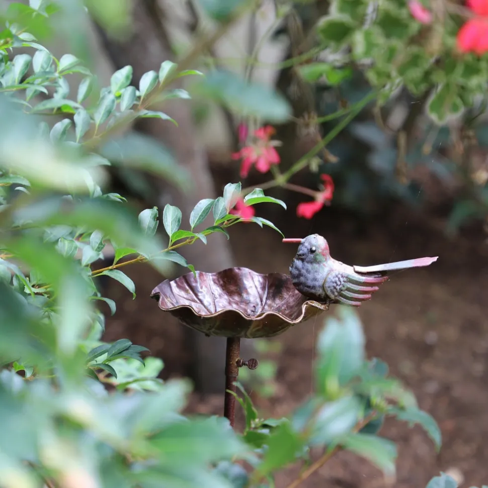 CHEMIN DE CAMPAGNE - Mangeoire à oiseaux pique jardin abreuvoir fer marron 103 cm