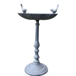 CHEMIN DE CAMPAGNE - Mangeoire à oiseaux sur pied abreuvoir jardin fonte grise 50cm