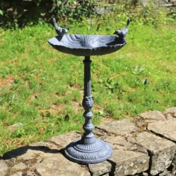 CHEMIN DE CAMPAGNE - Mangeoire à oiseaux sur pied abreuvoir jardin fonte grise 50cm