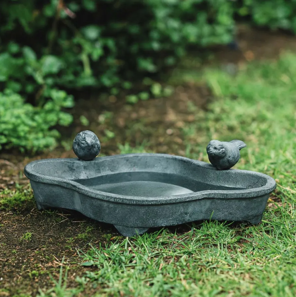 CHEMIN DE CAMPAGNE - Mangeoire à oiseaux abreuvoir jardin en fonte grise 19.5cm