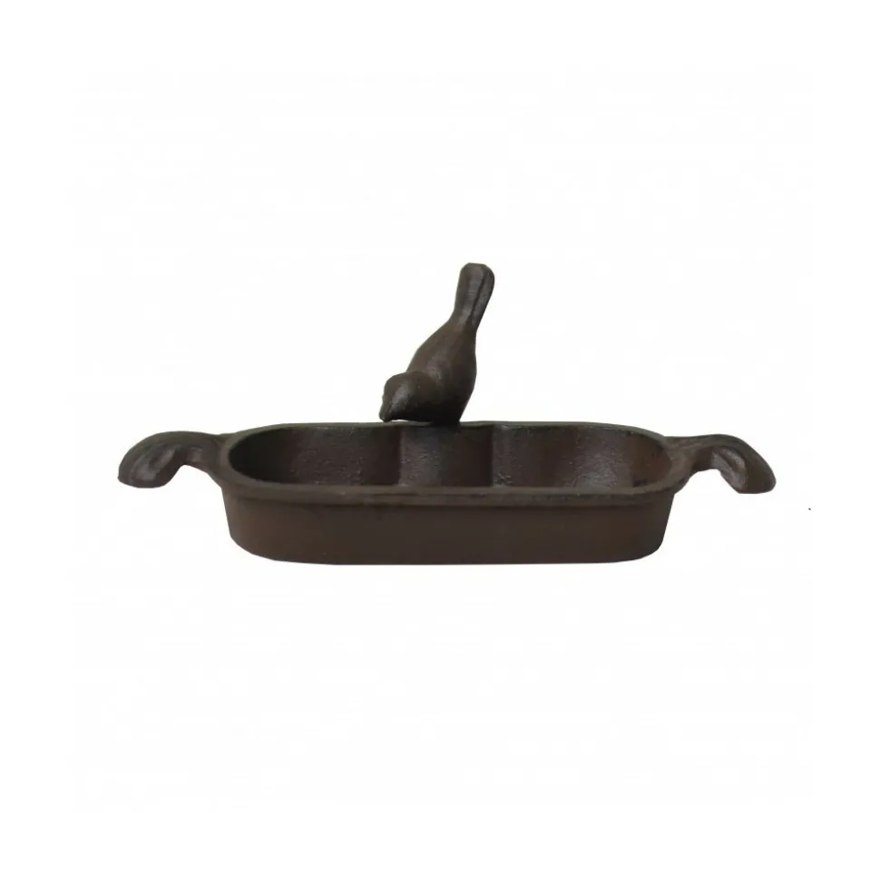 CHEMIN DE CAMPAGNE - Mangeoire à oiseaux abreuvoir jardin fonte marron 26cm