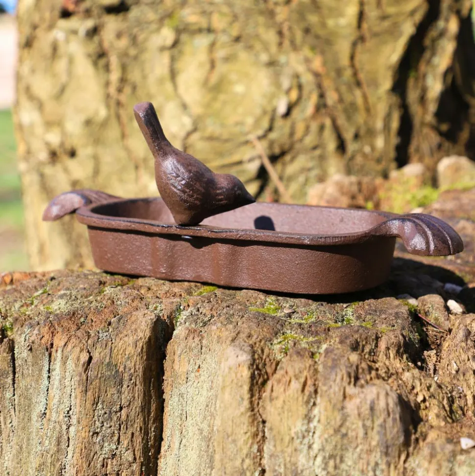 CHEMIN DE CAMPAGNE - Mangeoire à oiseaux abreuvoir jardin fonte marron 26cm