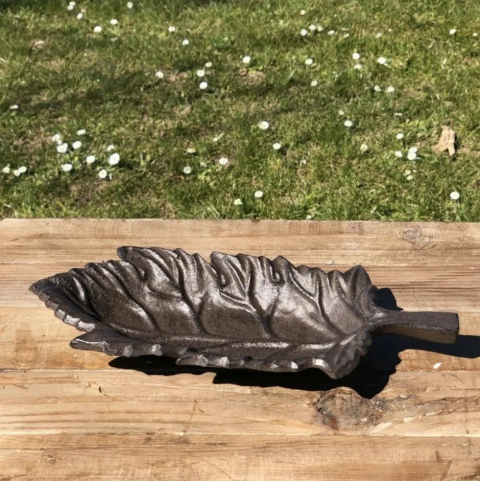 CHEMIN DE CAMPAGNE - Mangeoire à oiseaux abreuvoir jardin feuille en fonte marron 26cm