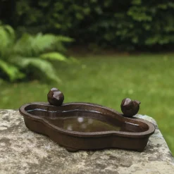 CHEMIN DE CAMPAGNE - Mangeoire à oiseaux abreuvoir jardin en fonte marron 19cm