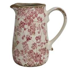 CHEMIN DE CAMPAGNE - Pichet en céramique émaillée "fleurs bordeaux" 20.5 x 14.5 x 23 cm