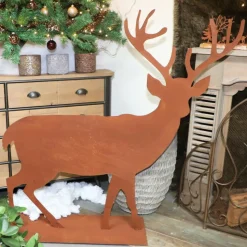 CHEMIN DE CAMPAGNE - Statue statuette cerf extérieur jardin métal rouillé marron 130cm