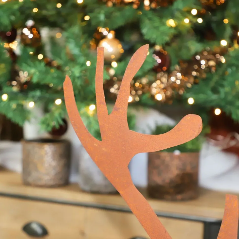 CHEMIN DE CAMPAGNE - Statue statuette cerf extérieur jardin métal rouillé marron 130cm