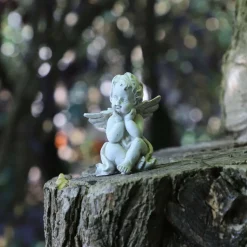 CHEMIN DE CAMPAGNE - Statue statuette sculpture jardin ange chérubin résine blanche 8cm