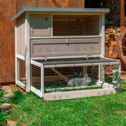 Clapier d'extérieur ranch 120 max en bois fsc, deux étages, rez-de-chaussée amovible, accessoires inclus