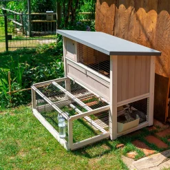 Clapier d'extérieur ranch 120 max en bois fsc, deux étages, rez-de-chaussée amovible, accessoires inclus