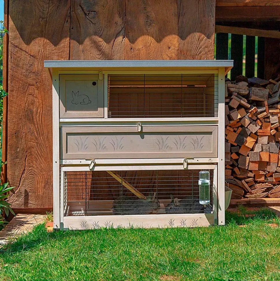 Clapier d'extérieur ranch 120 max en bois fsc, deux étages, rez-de-chaussée amovible, accessoires inclus