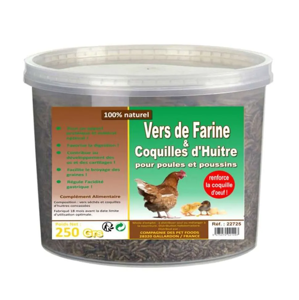 COMPAGNIE DES PET FOOD - Vers de farine et coquilles d'huitres - 250 g