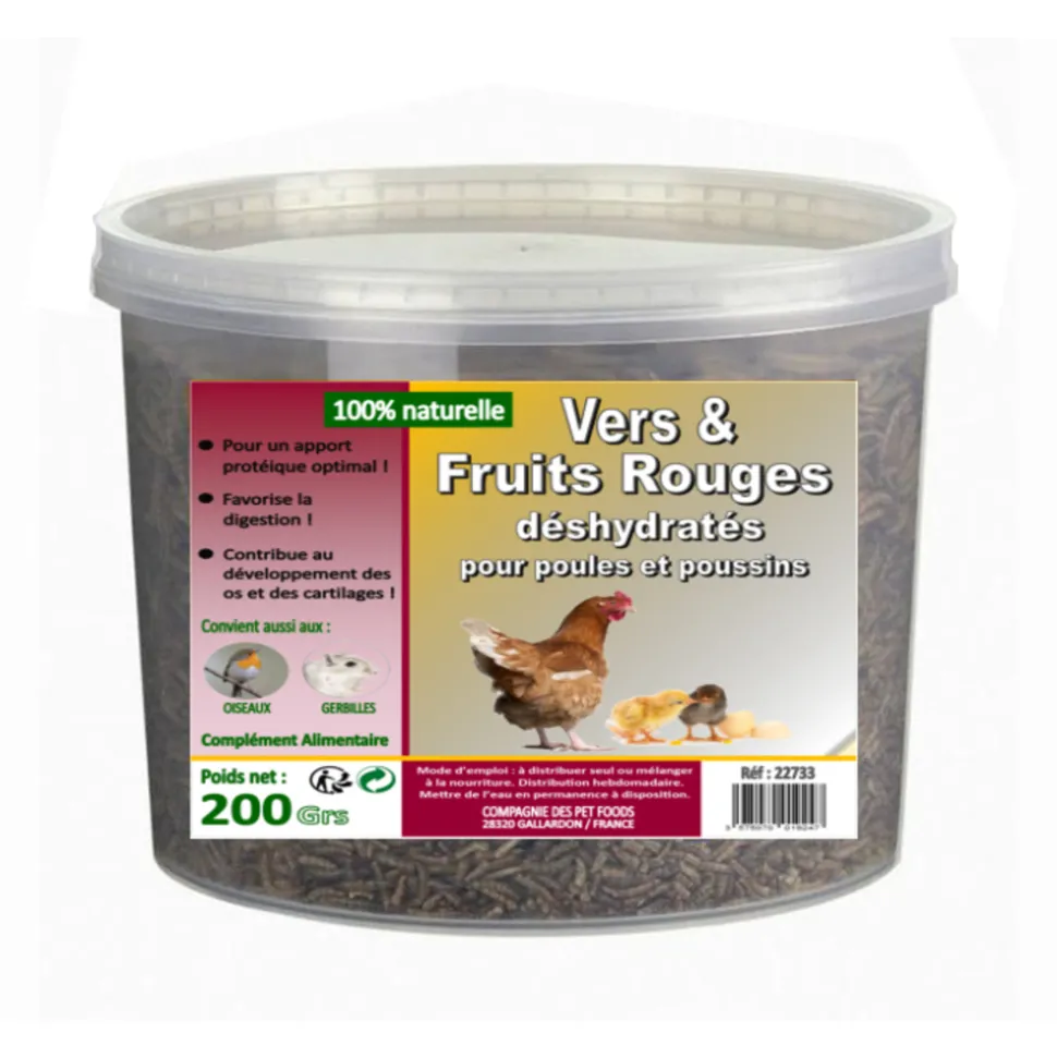 COMPAGNIE DES PET FOOD - Vers de farine et fruits rouges pour poules et poussins - 200 g