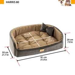 Couchage rembourré lit pour chiens harris 80, lavable, avec coussin, tweed et velours, marron