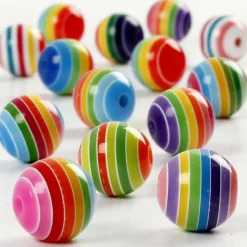 CREOTIME - 100 perles en résine rayées ø 12 mm - multicolore