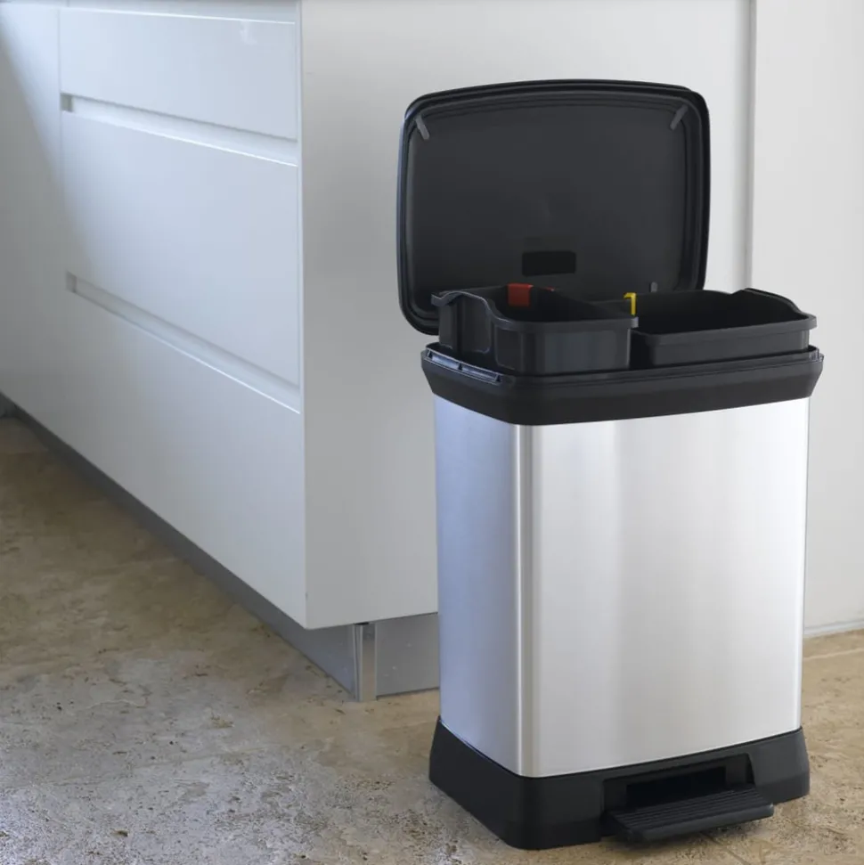 CURVER - Poubelle duo à pédale deco 10l+18l argenté