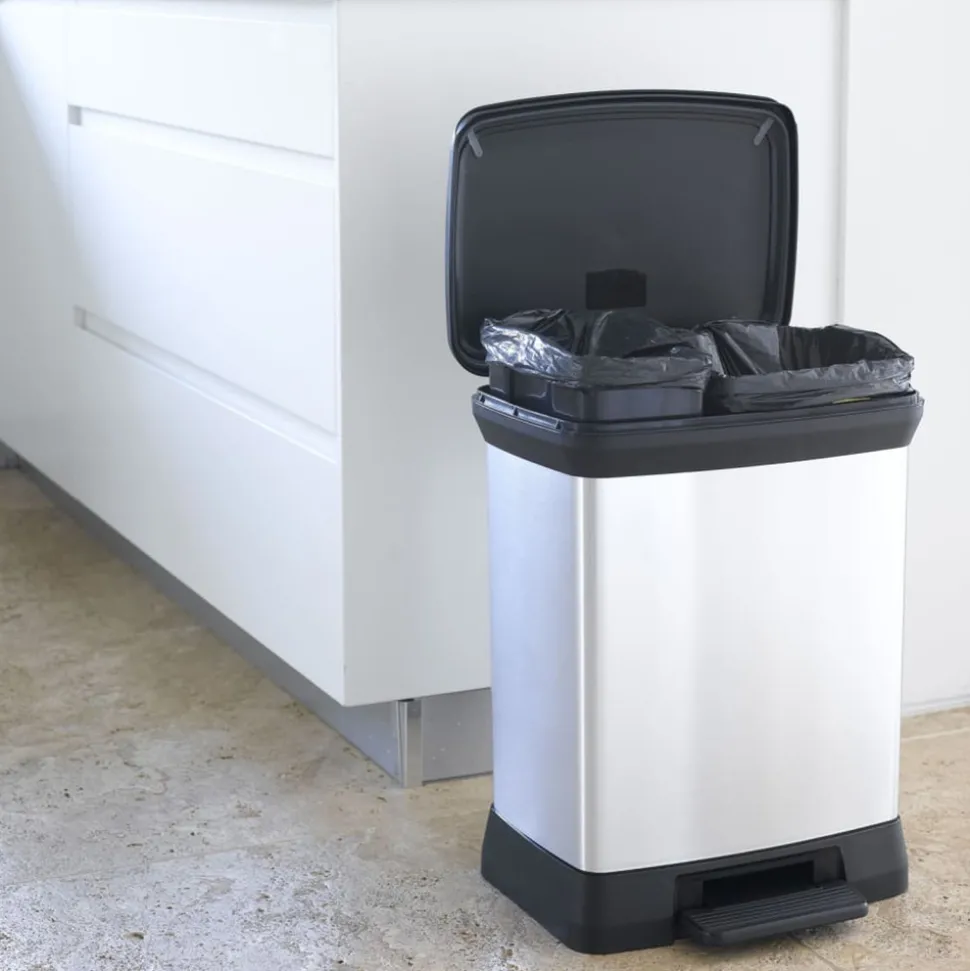 CURVER - Poubelle duo à pédale deco 10l+18l argenté