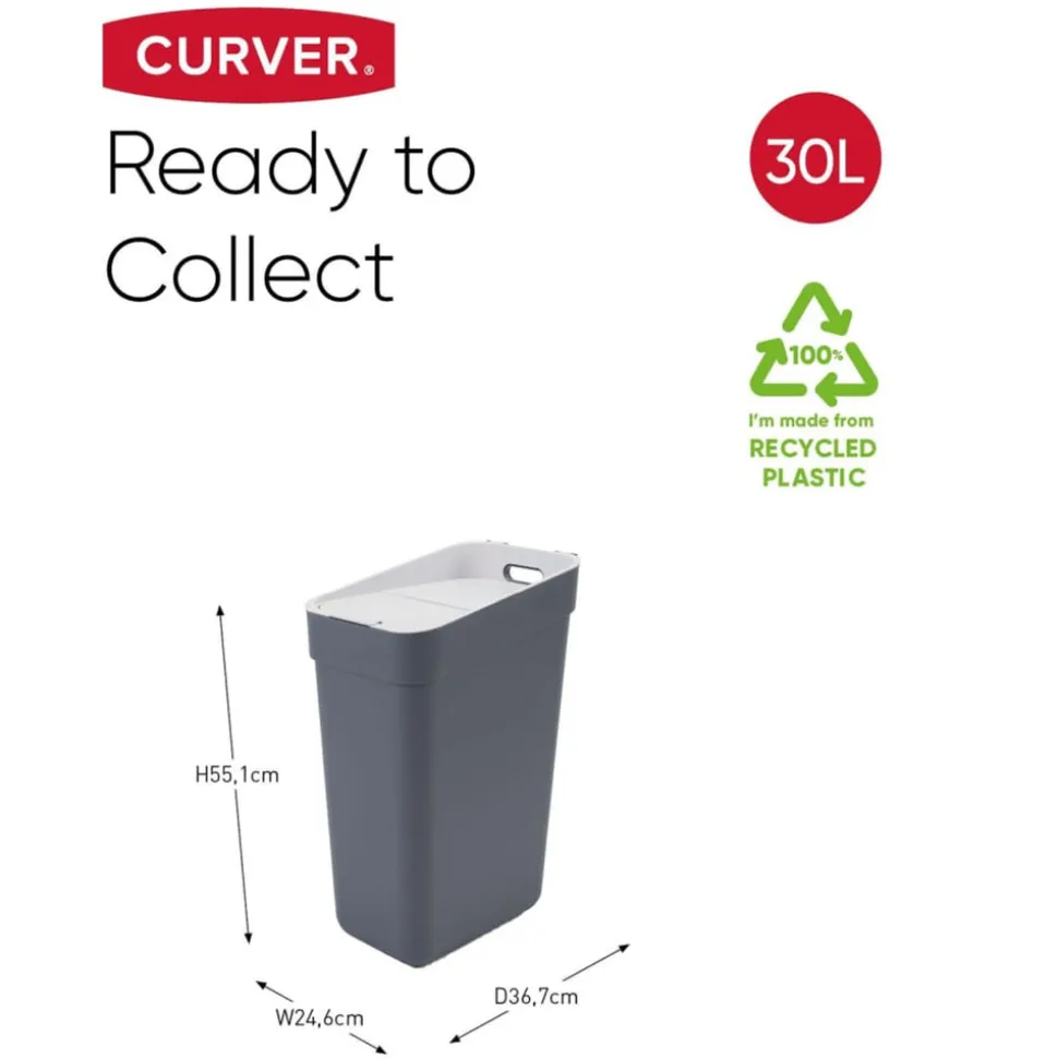 CURVER - Poubelle ready to collect 30 l gris foncé