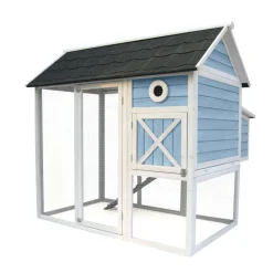 DADU - Poulailler P'tit Chou bois bleu et blanc 3 poules - 150x121,6x140 cm