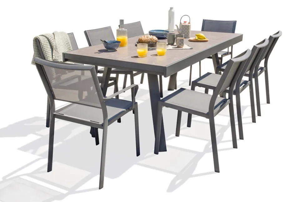 DCB GARDEN - Ensemble repas stockholm 8 places en aluminium et céramique