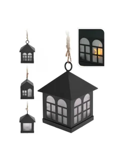 DECORATION WITH LIGHT - Petite lanterne maison led 6x8cm noire 1xcr2032