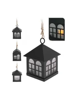 DECORATION WITH LIGHT - Petite lanterne maison led 6x8cm noire 1xcr2032