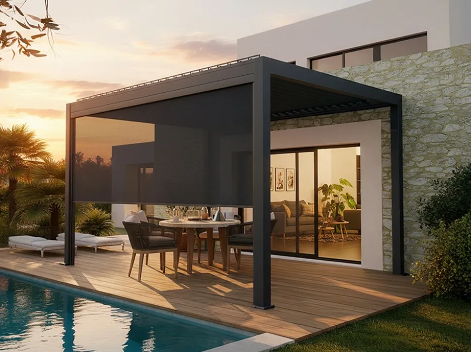 DIRECT ABRIS - Pergola bioclimatique autoportée motorisée 12m² 3x4m gris anthracite stellar - eclairage intégré