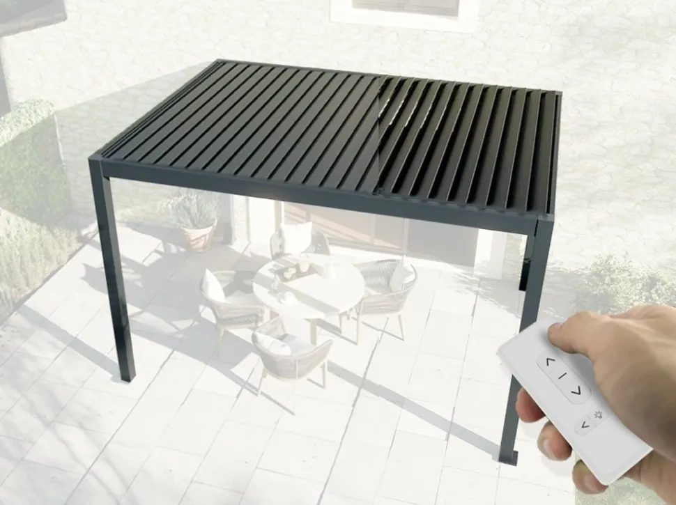 DIRECT ABRIS - Pergola bioclimatique autoportée motorisée 12m² 3x4m gris anthracite stellar - eclairage intégré