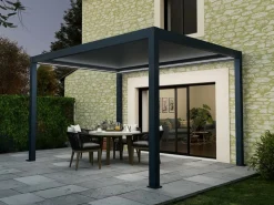 DIRECT ABRIS - Pergola bioclimatique autoportée motorisée 12m² 3x4m gris anthracite stellar - eclairage intégré