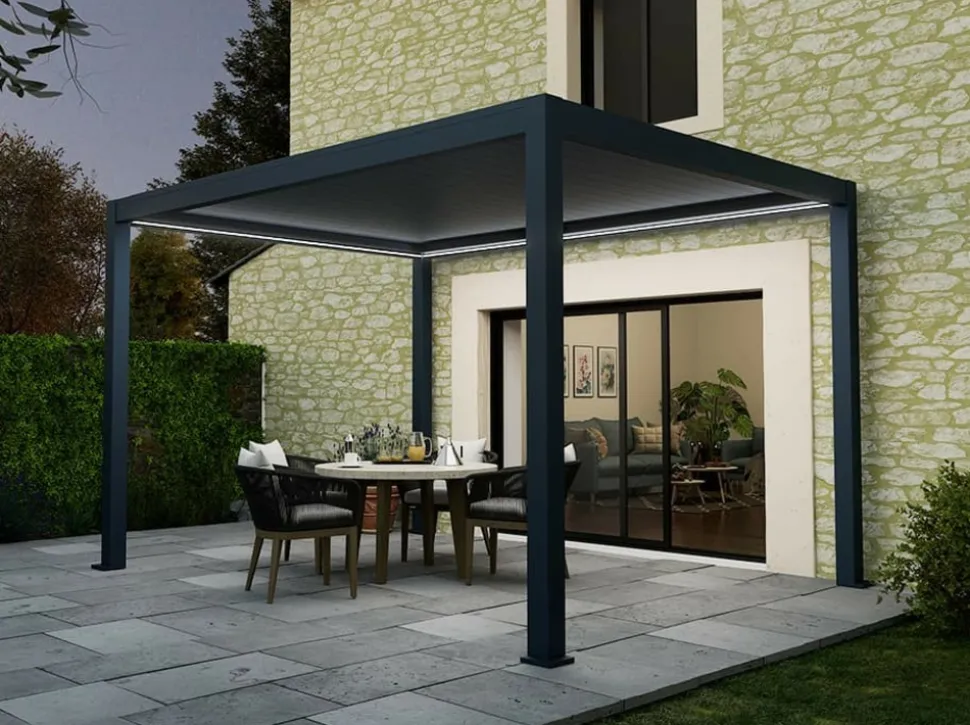 DIRECT ABRIS - Pergola bioclimatique autoportée motorisée 12m² 3x4m gris anthracite stellar - eclairage intégré