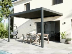 DIRECT ABRIS - Pergola bioclimatique adossée motorisée 12m² 3x4m gris anthracite stellar - eclairage intégré