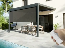 DIRECT ABRIS - Pergola bioclimatique adossée motorisée 12m² 3x4m gris anthracite stellar - eclairage intégré