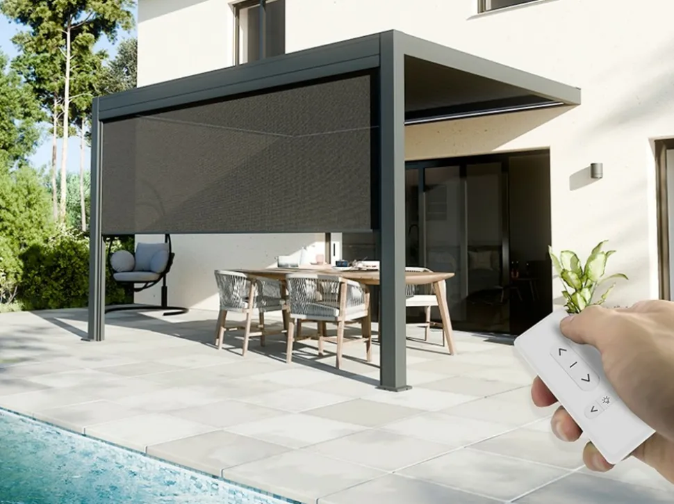 DIRECT ABRIS - Pergola bioclimatique adossée motorisée 12m² 3x4m gris anthracite stellar - eclairage intégré