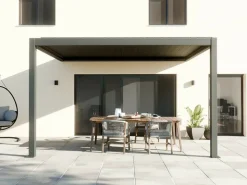 DIRECT ABRIS - Pergola bioclimatique adossée motorisée 12m² 3x4m gris anthracite stellar - eclairage intégré