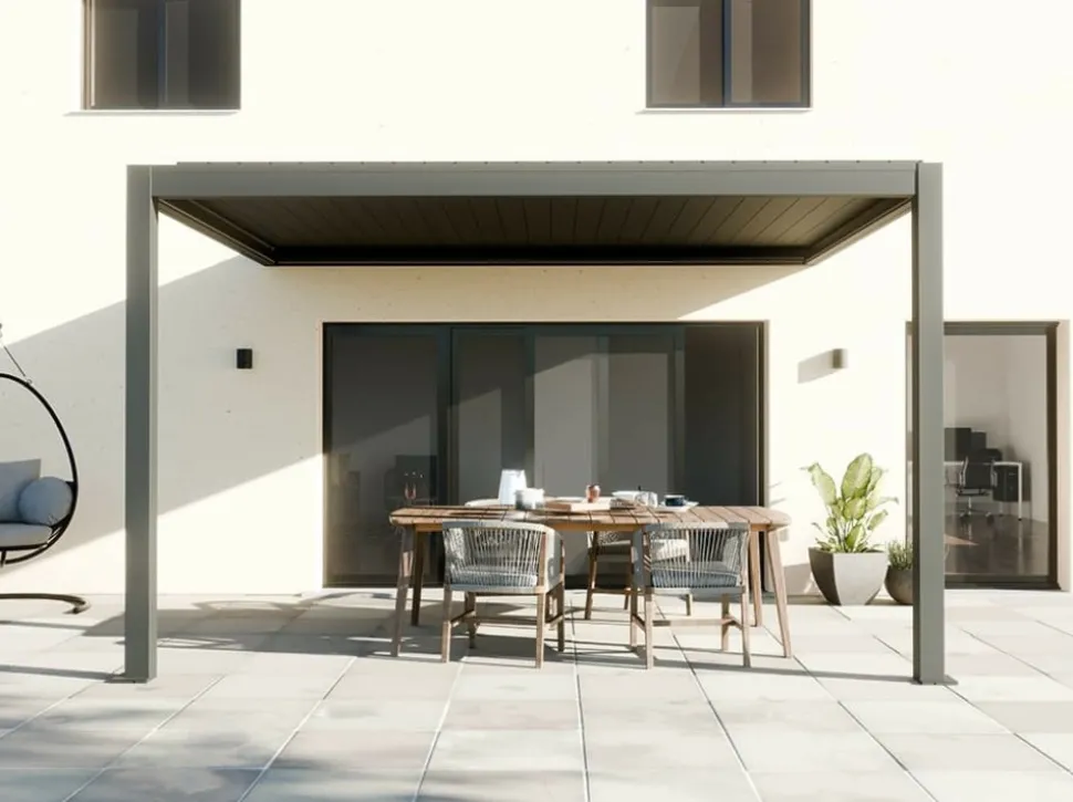DIRECT ABRIS - Pergola bioclimatique adossée motorisée 12m² 3x4m gris anthracite stellar - eclairage intégré