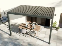 DIRECT ABRIS - Pergola bioclimatique adossée motorisée 12m² 3x4m gris anthracite stellar - eclairage intégré