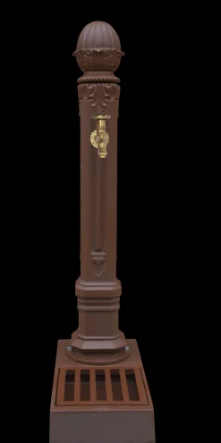 DOMMARTIN - Fontaine borne griffon avec vasque style corten (ral mars 2525) avec robinet colvert dommartin h. 110cm x l. 51cm