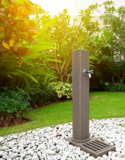 DOMMARTIN - Fontaine borne pixel avec vasque taupe avec robinet rounded h. 103cm x l. 5