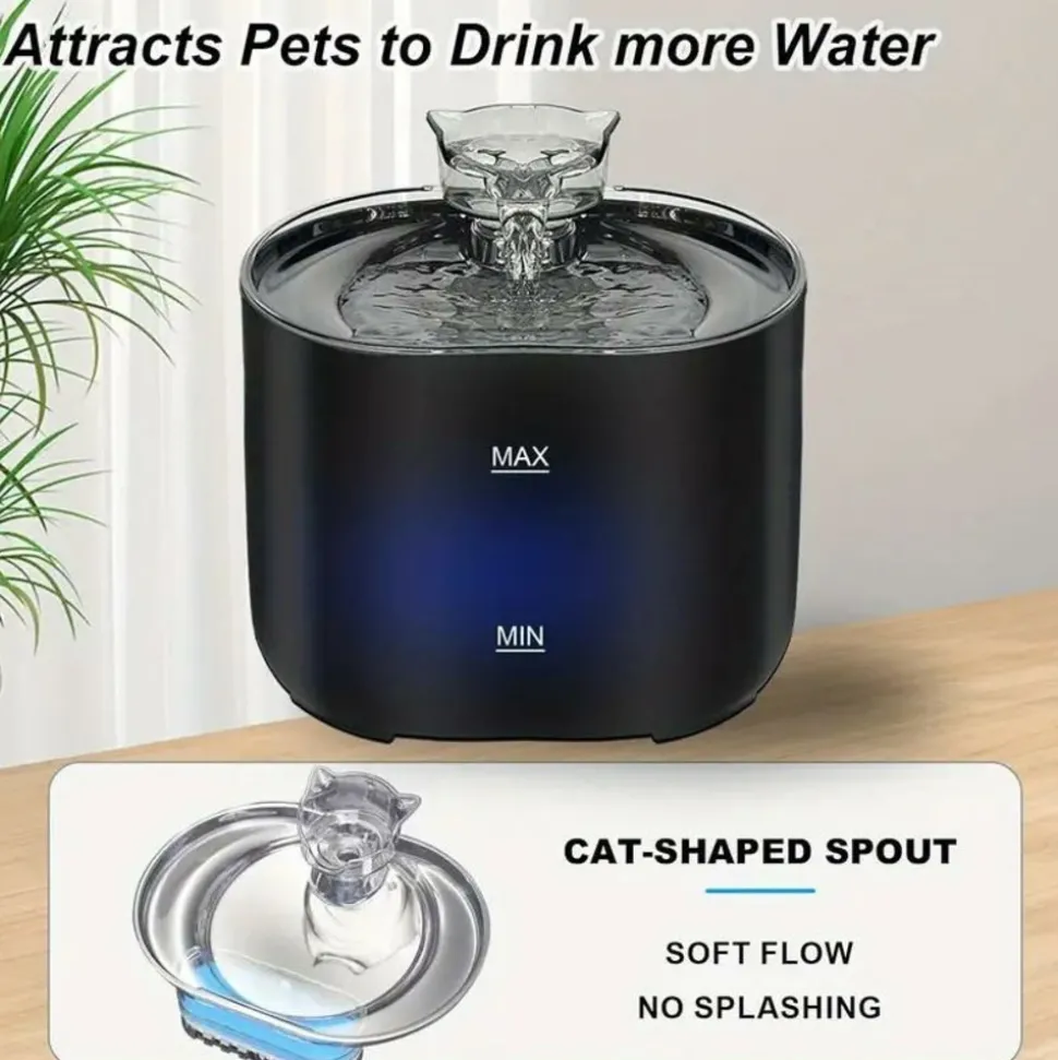 DOWNYPAWS - Abreuvoir Ultra Silencieux De 2,2 L/74 Oz Pour Chat, Avec Vaporisateur En Forme De Chat Et 8 Filtres