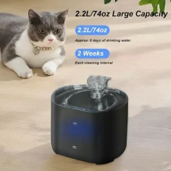 DOWNYPAWS - Abreuvoir Ultra Silencieux De 2,2 L/74 Oz Pour Chat, Avec Vaporisateur En Forme De Chat Et 8 Filtres
