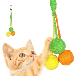 DOWNYPAWS - Balle jouet pour chat-jouet suspendu pour chat - boules jaunes, orange et vertes