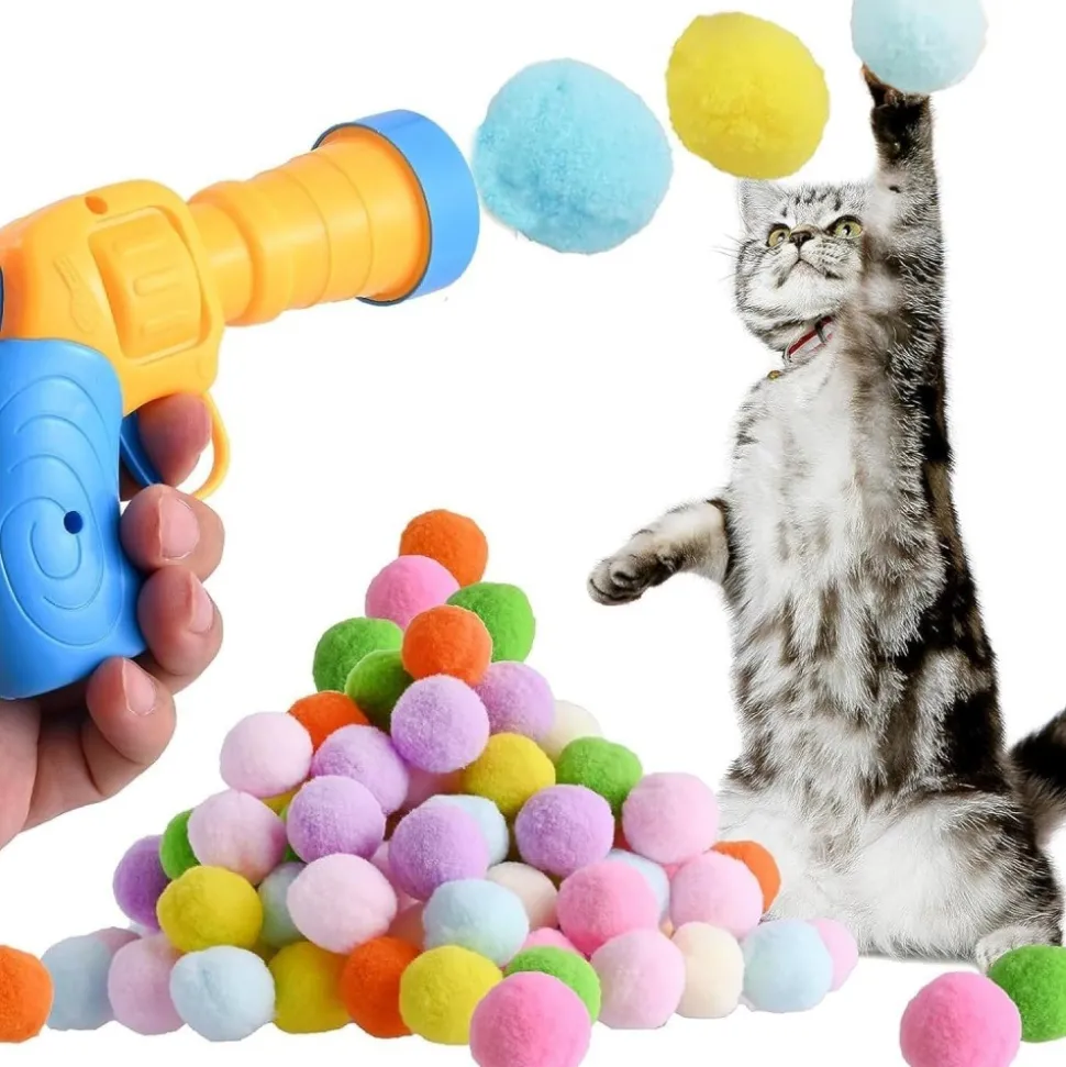 DOWNYPAWS - Balle jouet pour chat-lanceur de balles-jouets interactifs-50 balles
